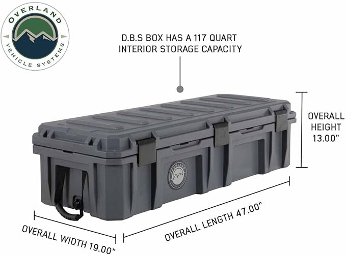 Overland Vehicle Systems 40100021 Dark Gray 117 QT Dry Box Storage with Drain and Bottle Opener | Waterproof Seal | Heavy-Duty Latches and Nylon Handles | Keeps Gear Safe, Dry and Organized