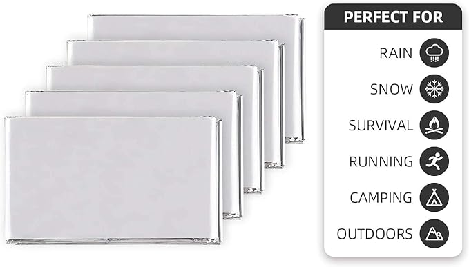 GALAXYLENSE Emergency Mylar Thermal Blanket for Survival First Aid Kits Army Outdoors Hiking Camping Bug Out Trauma Desert All Weather Condition Protection (100 Packs Silver)