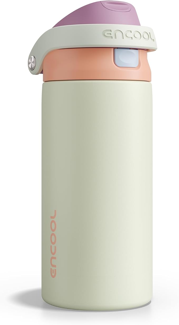 ENCOOL Leakproof Insulated Water Bottle with Straw Dual-Sip Water Bottle Bag-Safe Design for Work, Commute & Gym – Keeps Drinks Cold All Day, 18 oz, Sand Beige