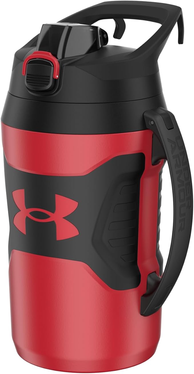 Under Armour Half Gallon Water Bottle Insulated, 64oz Insulated Water Bottle with Handle, Fence Hook, Leak Resistant, for Baseball, Football & More - Red/Black
