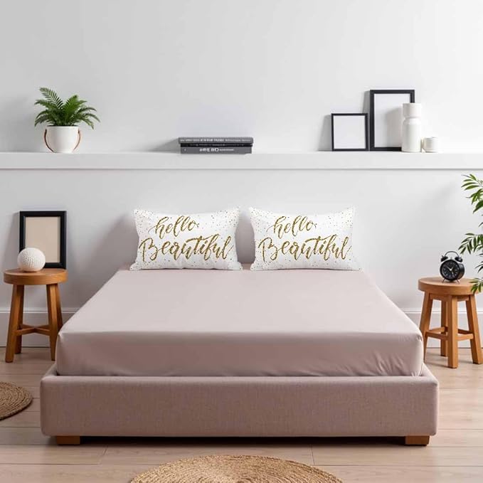 Hello Beautiful Bling Pillow Covers 12 X 20 Gold Glitter Motivational Quote Set of 2 Pillow Cases Rectangular Velvet Outdoor Throw Cushion Pillowcases Decorative for Home Bed Sofa Couch Hotel