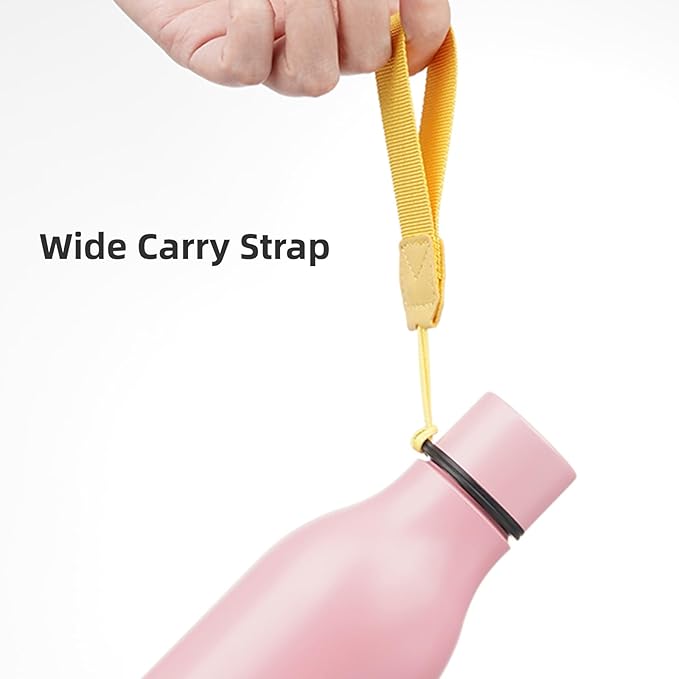 Konokyo Insulated Water Bottle with Strap,18 oz Double Wall Stainless Steel Vacuum Bottles Metal Water Flask,Light Pink
