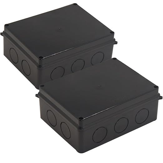 Project Box IP65 Waterproof Dustproof Junction Boxes ABS Plastic DIY Electronic Case, Indoor & Outdoor Electrical Box Power Cord Enclosure Black 200x155x80mm 2pcs