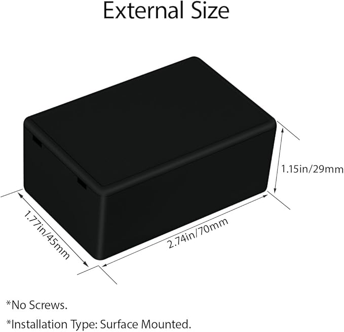 LeMotech Project Box 10 Pieces ABS Plastic Electrical Project Case Small Junction Box for Electronics Black 2.74 x 1.77 x 1.15 inch (70 x 45 x 29 mm)