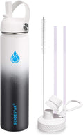 SENDESTAR Stainless Steel Wide Mouth Water Bottle 24oz Double Wall Vacuum Insulated Leak Proof Bottle with New Flex Straw Lid & Spout Lid