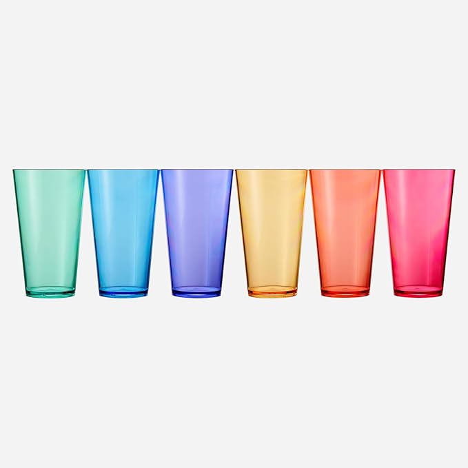 Khen Classic Plastic Reusable Drinking Glasses (Set of 6) Restaurant Cups Style 20 oz Acrylic Unbreakable Water Tumbler, Juice, Wine Cups | BPA-Free | Top-Rack Dishwasher Safe, Tritan Shatterproof