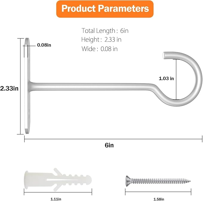 20Pack Ceiling Hooks for Hanging Plants Bulk,6in Decoration Wall Hook White