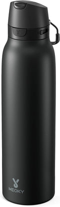 Meoky 24 oz Slim Insulated Water Bottle: Leak Proof Locking Lid, 2-in-1 Straw and Spout, 24 Hours Cold, Top Handle, BPA Free, Stainless Steel Water Bottle for Men Sports Travel Gym, Night