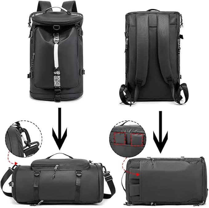 Gym Duffle Bag Waterproof black Laptop Backpack Suitable for Hiking, Fishing, Travel 40L Large Capacity Trendy Cool Lightweight Backpack for Men and Women (Black)…