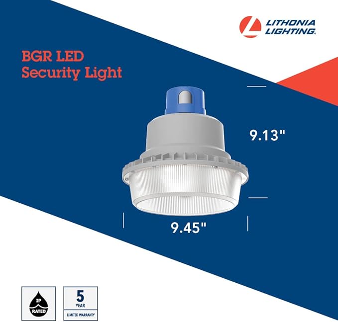 Lithonia Lighting BarnGuard LED Barn Light, Dusk to Dawn Outdoor Lighting with Adjustable Brightness and Color Temperature, Wall or Pole Mountable Yard Light Fixture, MVOLT, Aluminum, Gray