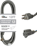 Indoor Outdoor Extension Cord Weatherproof, UL Certified, 16 Gauge 12FT Grey 3 Prong Heavy Duty, 16/3 SJTW 13A Power Cord for Outdoor Lights, Appliances, Lawn