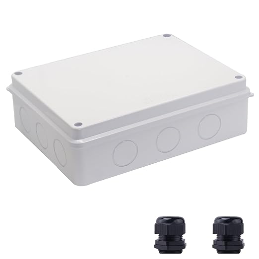 Junction Box Dustproof Waterproof IP65 ABS Plastic Electrical Boxes, Indoor & Outdoor Electrical Power Cord Enclosure Universal Project Box DIY Case White 10 x 7.9 x 3.1 inch (255x200x80mm)