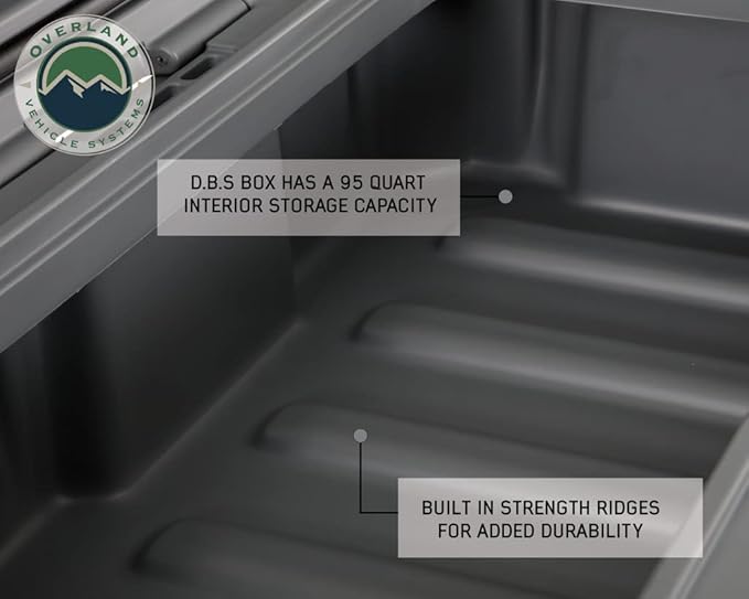Overland Vehicle Systems 40100011 Dark Gray 95 QT Dry Box Storage with Drain and Bottle Opener | Waterproof Seal | Heavy-Duty Latches and Nylon Handles | Keeps Gear Safe, Dry and Organized