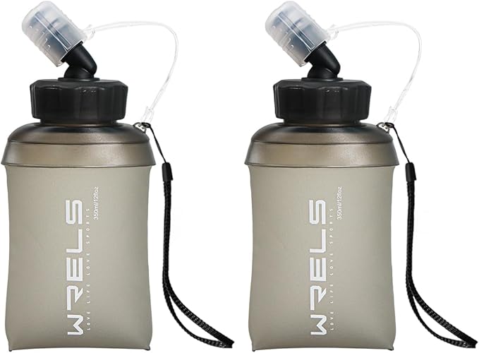 WRELS 350ml/500ml TPU Soft Water Bottles BPA Free Collapsible Soft Flask with Widen Mouth for Running Vest Lightweight Foldable Water Bottle for Running Marathon Trail Hiking