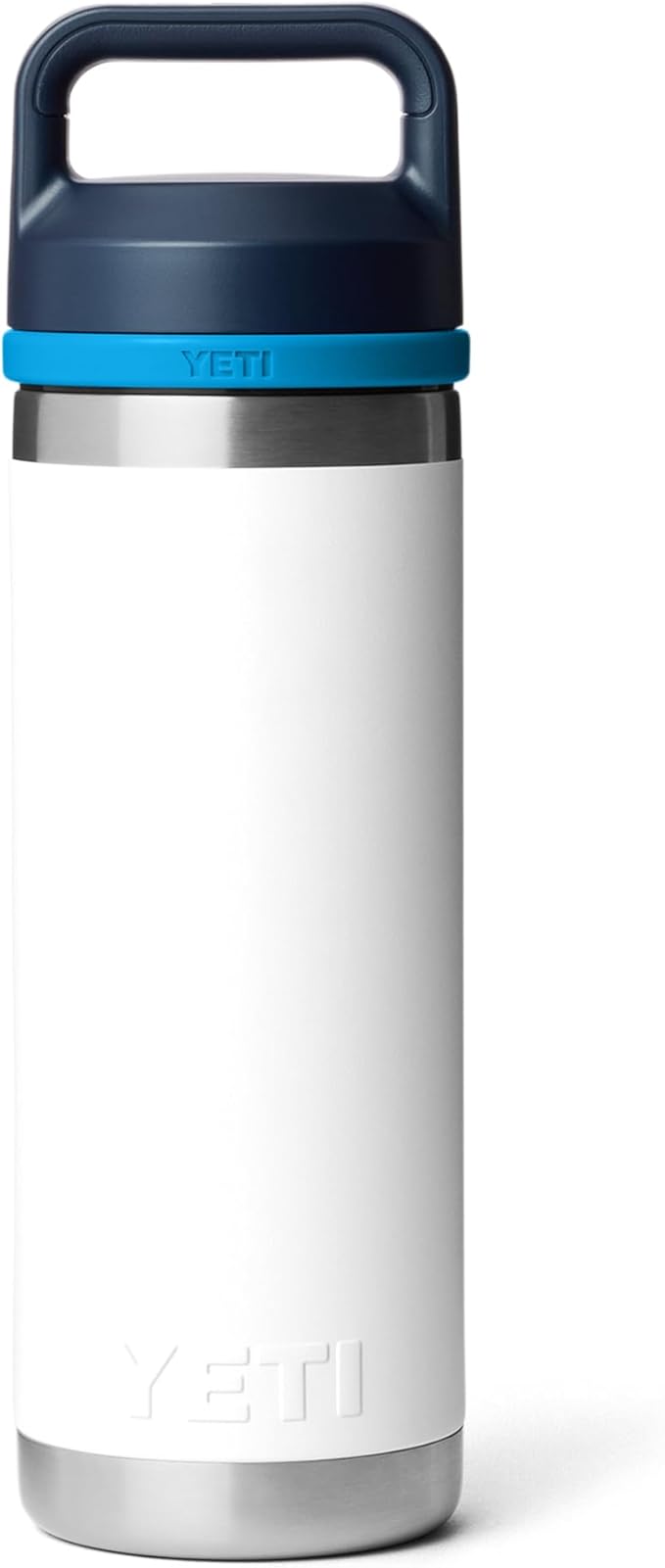 YETI Rambler 18 oz Bottle, Leakproof, Vacuum Insulated, Stainless Steel with Chug Cap, White/Blue