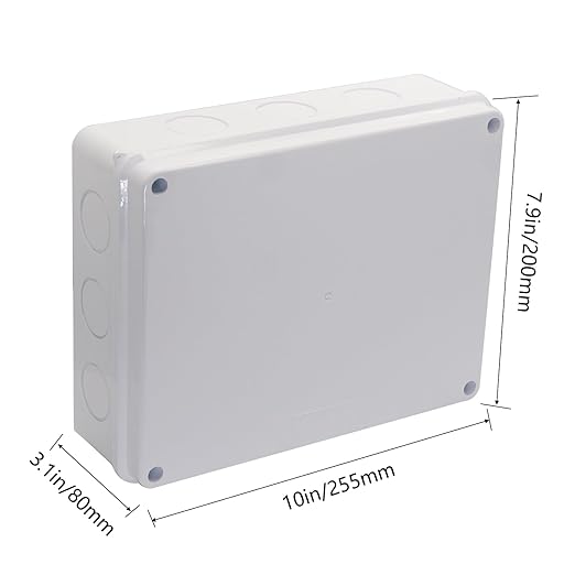 Junction Box Dustproof Waterproof IP65 ABS Plastic Electrical Boxes, Indoor & Outdoor Electrical Power Cord Enclosure Universal Project Box DIY Case White 10 x 7.9 x 3.1 inch (255x200x80mm)