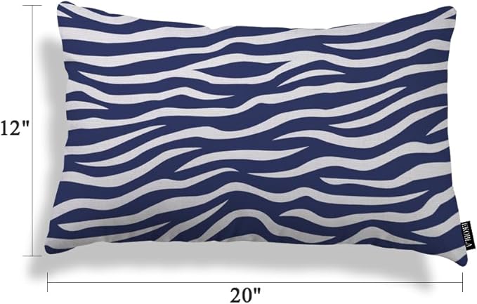 EKOBLA Zebra Stripe 12x20 Pillow Case Distressed Navy Blue White Animal Skin Print Wave Decorative Pillow Covers Cotton Linen Cushion Cover for Home Sofa Couch Decor 12x20 Inches
