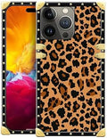 Compatible with iPhone 15 Pro Max Case, Brown Leopard Texture Luxury Golden Decoration for Girl Women Soft TPU Shockproof Protective Hard PC Back for iPhone 15 Pro Max
