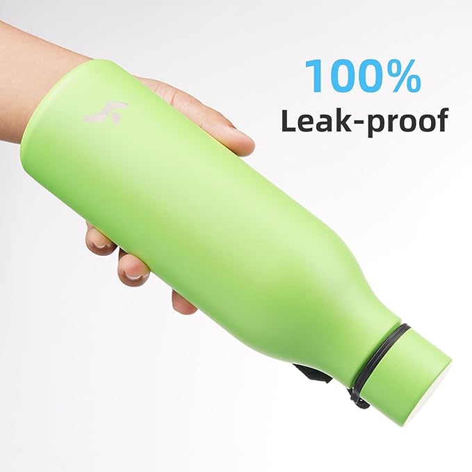 Konokyo Insulated Water Bottle with Strap,18 oz Double Wall Stainless Steel Vacuum Bottles Metal Water Flask,Green