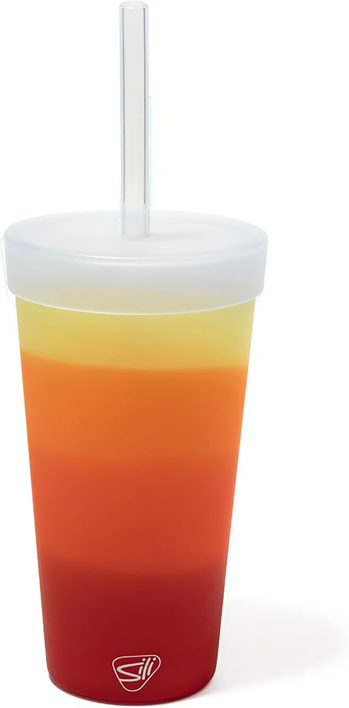 Silipint Silicone 22oz Straw Tumbler: Sun Storm - Reusable, Unbreakable, Flexible, Hot/Cold, Airtight Lid, Travel, Sustainable - Marigold Pack of 1
