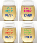 Set of 4 Shatterproof Designer 16 oz Plastic Wine Glasses MADE in the USA (RIVER)