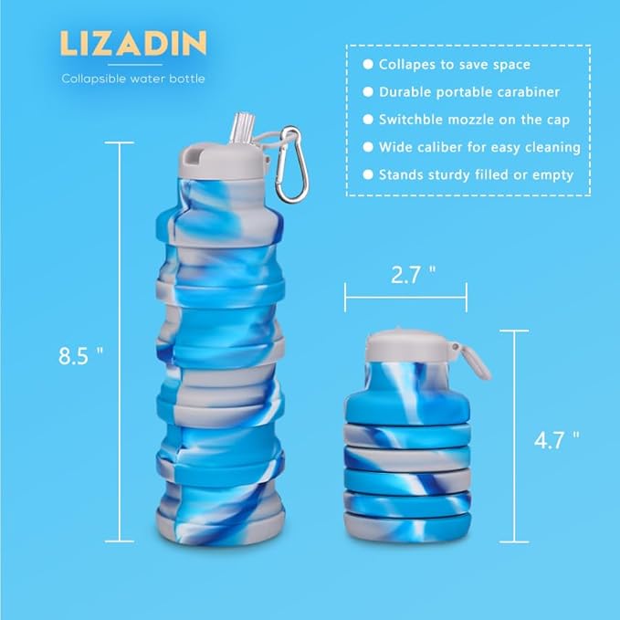 Collapsible water bottles 3 Pack with brush,BPA Free Travel Silicone Water Bottle with Carabiner,Reusable Foldable Portable Lightweight Sports bottles for Gym Camping Hiking (Black+Pink+Blue)