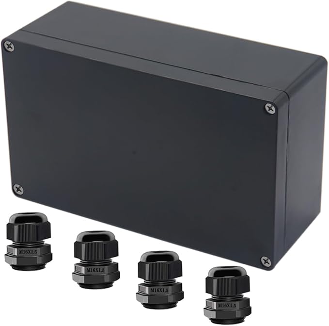 Project Box ABS Black Electrical Boxes IP65 Outdoor Waterproof Box Electronic Junction Box Power Enclosure with Cable Glands for DIY Project 7.87 x 4.72 x 2.95 inch (200x120x75mm)
