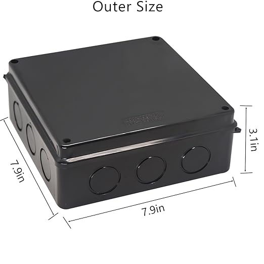 Project Box IP65 Waterproof Dustproof Junction Boxes ABS Plastic DIY Electronic Case, Indoor & Outdoor Electrical Box Power Cord Enclosure Black 200x200x80mm