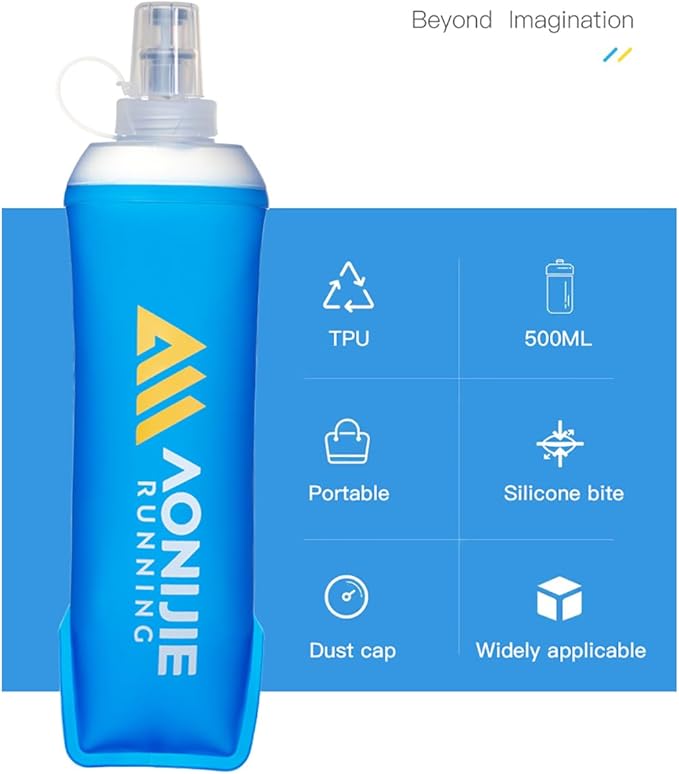 AONIJIE TPU Soft Flask Water Bottle Collapsible Running Flask for Hydration Pack, BPA Free, Wide Opening, for Outdoor Sports Hydration