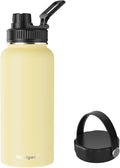 Navigate 32 oz Insulated Stainless Steel Sports Water Bottle with Spout & Handle Lids,Wide Mouth Water Jug with Double Walled Leak Proof Keep Cold for 24 Hrs Hot for 12 Hrs,Faint Yellow