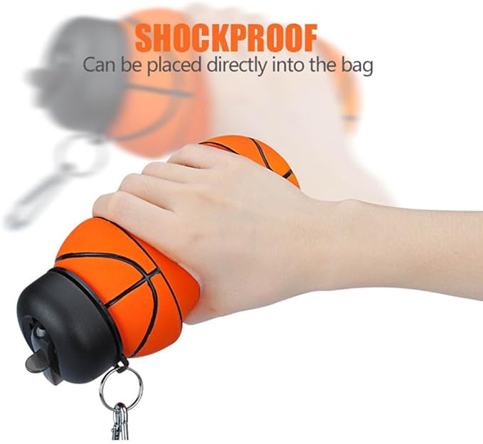 Soccer Water Bottle, 34oz Collapsible Silicone BPA-Free Kids Sports Bottle, Basketball Design, Perfect for Cycling, Travel, Hiking