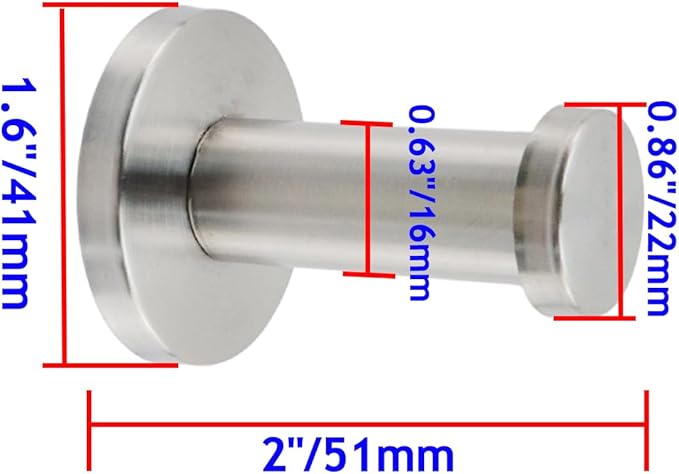 Wall Hooks Heavy Duty Coat Hooks Stainless Steel Clothes Hanger for Hanging Bathroom Towels Handbag Silver 2-inch Length with 16mm Shank Dia - Pack of 6