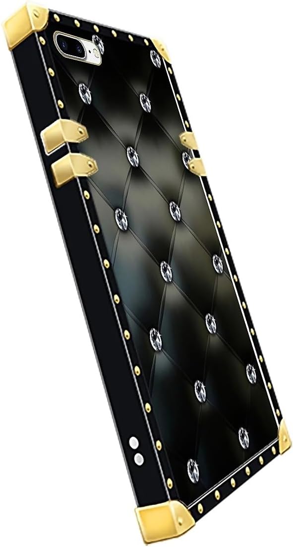 Compatible with iPhone 8 Plus 7 Plus Case, Shiny Black Sofa Crystal Luxury Golden Decoration for Girl Women Soft TPU Shockproof Protective Hard PC Back for iPhone 8 Plus 7 Plus