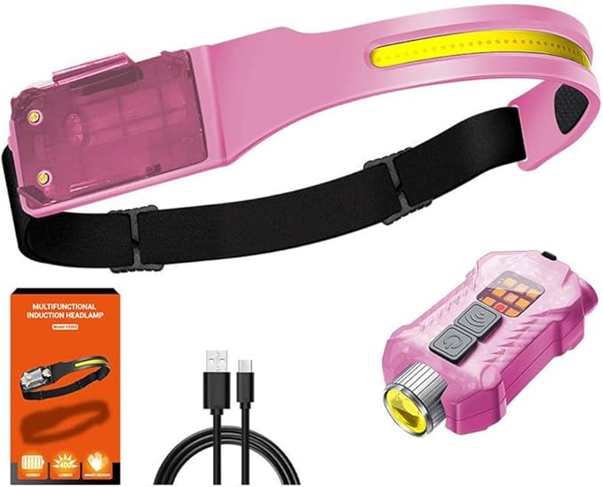 Headlamp 3 Packs,230° Wide Beam Super Bright Head Lights,Detachable Mini flashligh,Type-C USB Charging,9 Light Modes,Lightweight for Rock Climbing, Running, Repairing, Fishing, Cycling (1, Pink)