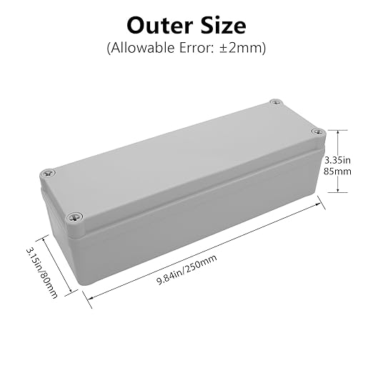 LeMotech IP67 Waterproof Junction Box ABS Plastic Project Box Dustproof Electrical Box Outdoor Enclosure for Electronics DIY Case Gray 9.8X 3.1x 3.3 inch (250x 80x 85 mm)