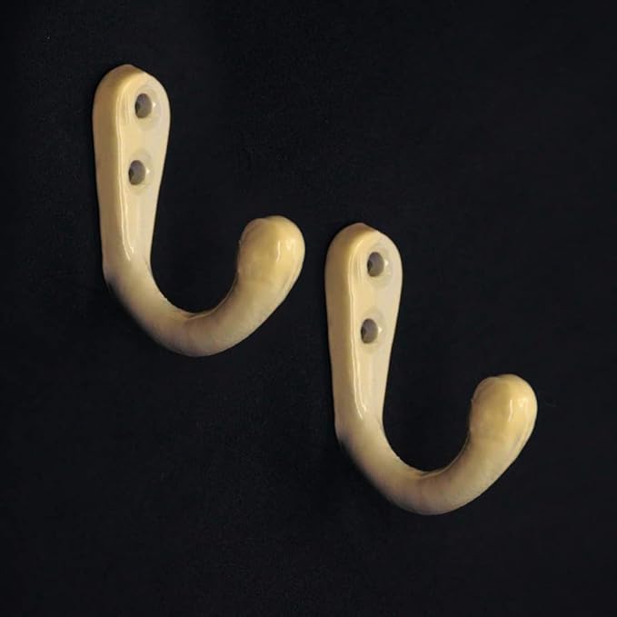 FAPBADRI Multipurpose Hooks, Used to Hang Clothes, Bags, Coats, Curtain Hold Backs, Keys, Colour - Ivory, Material - Aluminium, Screws and Wallplugs Included, Pack of 4 Pieces