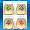 Set of 4 Shatterproof Designer 16 oz Plastic Wine Glasses MADE in the USA (SEA TURTLE SWIRLS)