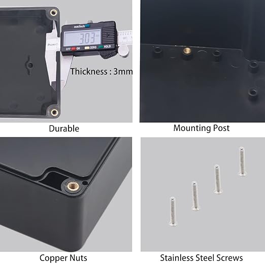 Watertight Junction Box, IP67 Waterproof Project Box Durable ABS Plastic Electronic Enclosure Case for DIY Electrical Project with Wall Fixed Ear 7.87" x 4.72" x 2.95"(200 x 120 x 75 mm)
