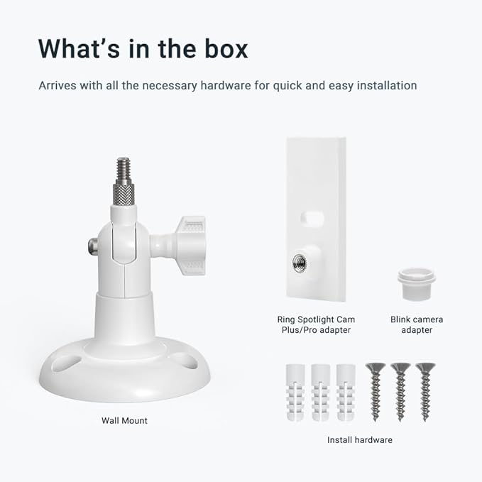 Holicfun 360° Adjustable Indoor/Outdoor Security Camera Wall Mount - Universal 1/4"-20 Thread Mounting Bracket for Ring, Blink, Eufy, Google Nest, Arlo, Wyze & More - White