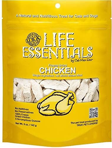 Life Essentials by Cat-Man-Doo | Chicken - 6 Pack of 5oz. Bags | Freeze Dried Chicken Cat & Dog Treats | Healthy, Single Ingredient, Training Treats, High Protein