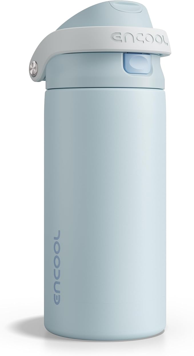 ENCOOL Leakproof Insulated Water Bottle with Straw Dual-Sip Water Bottle Bag-Safe Design for Work, Commute & Gym – Keeps Drinks Cold All Day, 18 oz, Frost Blue