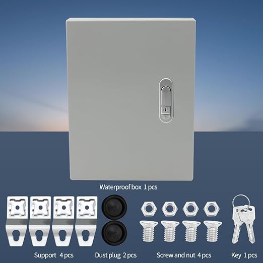 Steel Electrical Junction Box,12 * 10 * 6 in Waterproof & Dustproof Electrical Junction Box,Outdoor Metal Electrical Box with Lock(300 * 250 * 150mm)