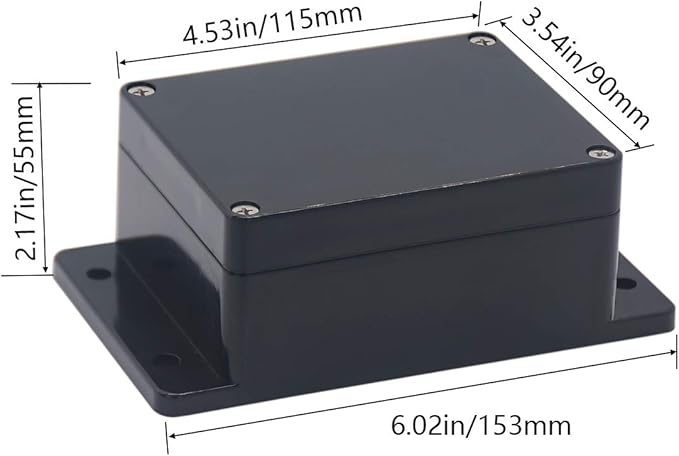 2 Pack Project Box IP65 Waterproof Junction Box ABS Plastic Black Electrical Boxes DIY Electronic Project Case Power Enclosure with Fixed Ear 4.53 x 3.54 x 2.17 inch (115x90x55mm)