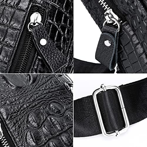 Hebetag Crocodile Genuine Leather Sling Bag Backpack for Men Travel Outdoor Hunting Hiking Camping Crossbody Shoulder Chest Pack Daypack Black