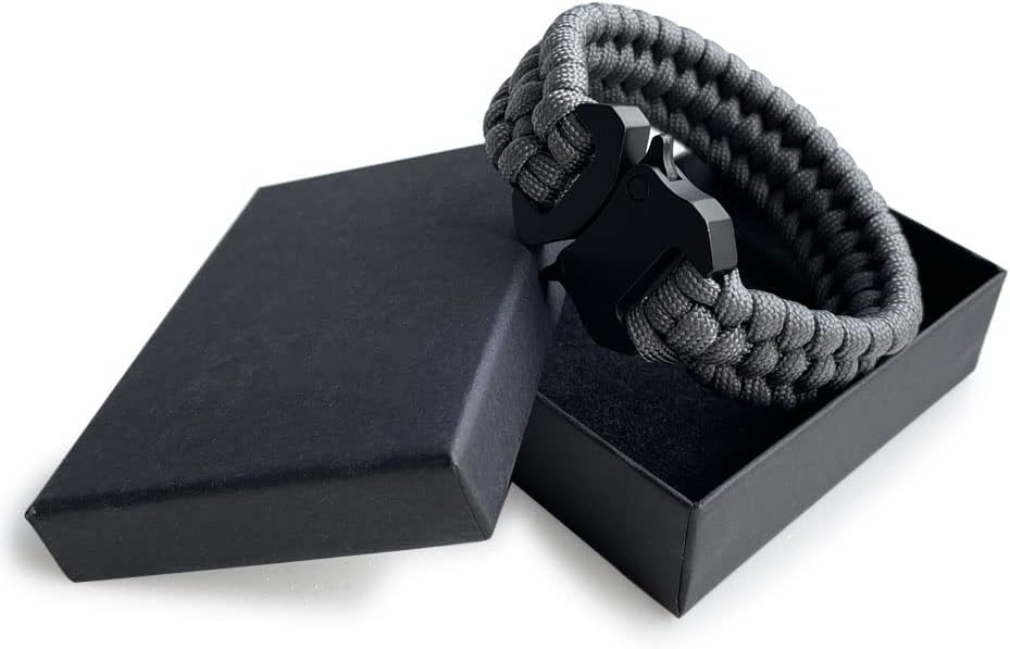 Parachute Cord Bracelets Trilobite Weaved Paracord Bracelet with Side Release Buckle 8.7 inch Black Bracelet for Men Women 1 Set
