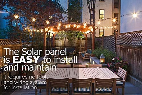 Sunlitec Solar String Lights Waterproof LED Indoor/Outdoor Hanging Umbrella Lights with 30 Bulbs - 50 Ft Patio Light for Deckyard Tents Market Cafe Gazebo Porch Party Decor