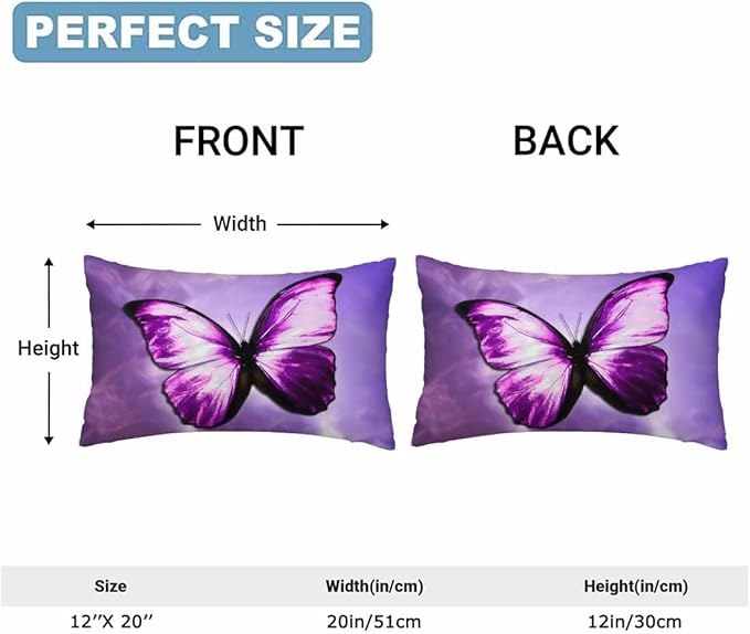 Purple Butterfly Couch Pillow Covers 12 X 20 Vibrant Magical Nature Insect Set of 2 Pillowcases Velvet Outdoor Cushion Pillow Cases Decorative for Home Bed Sofa Couch Hotel
