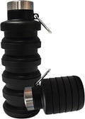Collapsible Water Bottles,16oz Capacity Portable Reusable Silicone Water Bottle,Leak-proof,with buckle,foldable storage,Lightweight Durable for Fitness,Cycling,Sports,Camping,Hiking (Black)