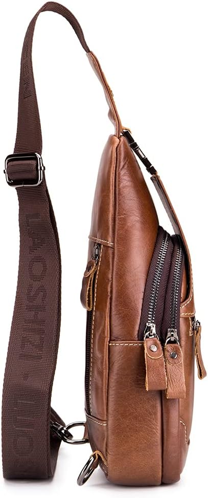 Hebetag Leather Sling Bag Crossbody Backpack for Men Women Outdoor Travel Camping Hiking Shoulder Chest Day Pack Casual Daypack, Brown