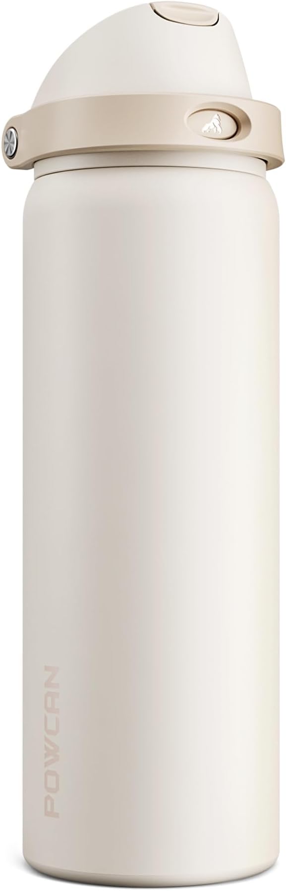 POWCAN 32 oz Insulated Water Bottle, 2-in-1 Push-Button Spout & Quick-Flip Straw Lid, Leakproof, Keep Cold 24Hrs, BPA-Free, Stainless Steel Water Bottle for Sports, School, Travel, Gym (Oat Mousse)